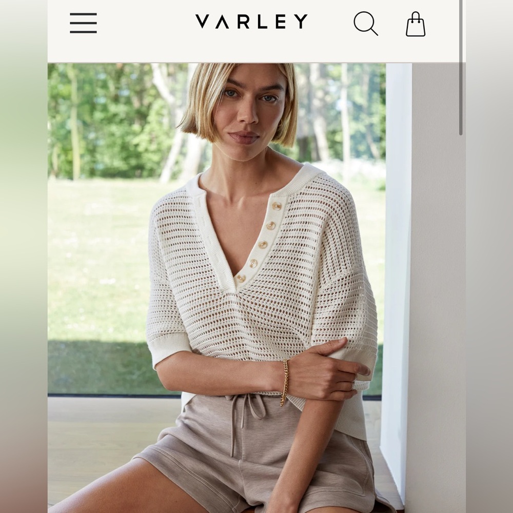 Varley Callie White Knit Top with Button Detail